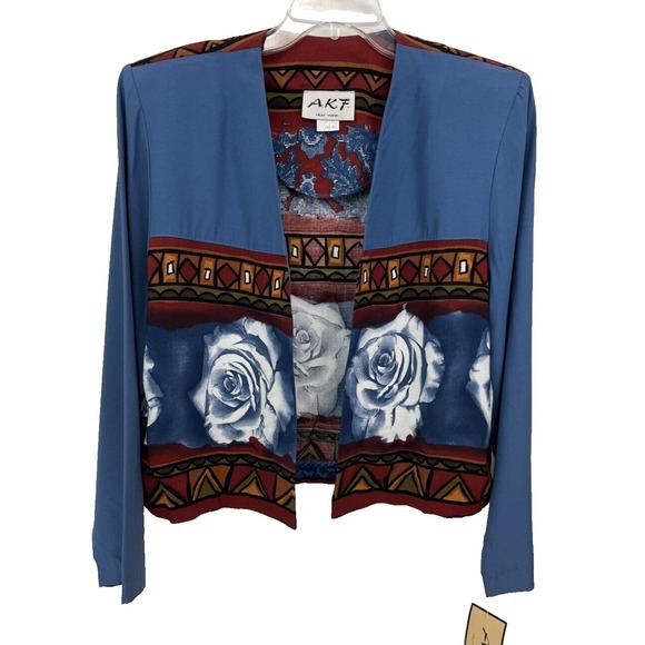 AKF New York Jackets & Blazers - AKF New York Women's Jacket Size 10 Vintage Blue White Rose NWT USA